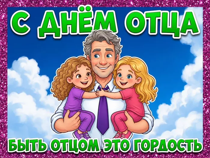 Картинка веселая открытка в день отца.  быть отцом счастье